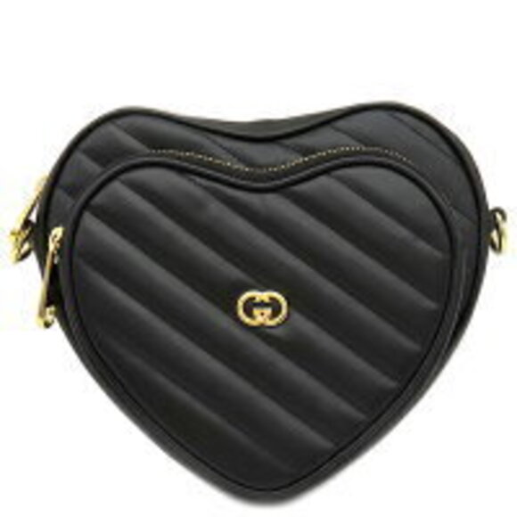 Gucci Interlocking GG Heart Shoulder Bag Black Leather - Picture 1 of 13